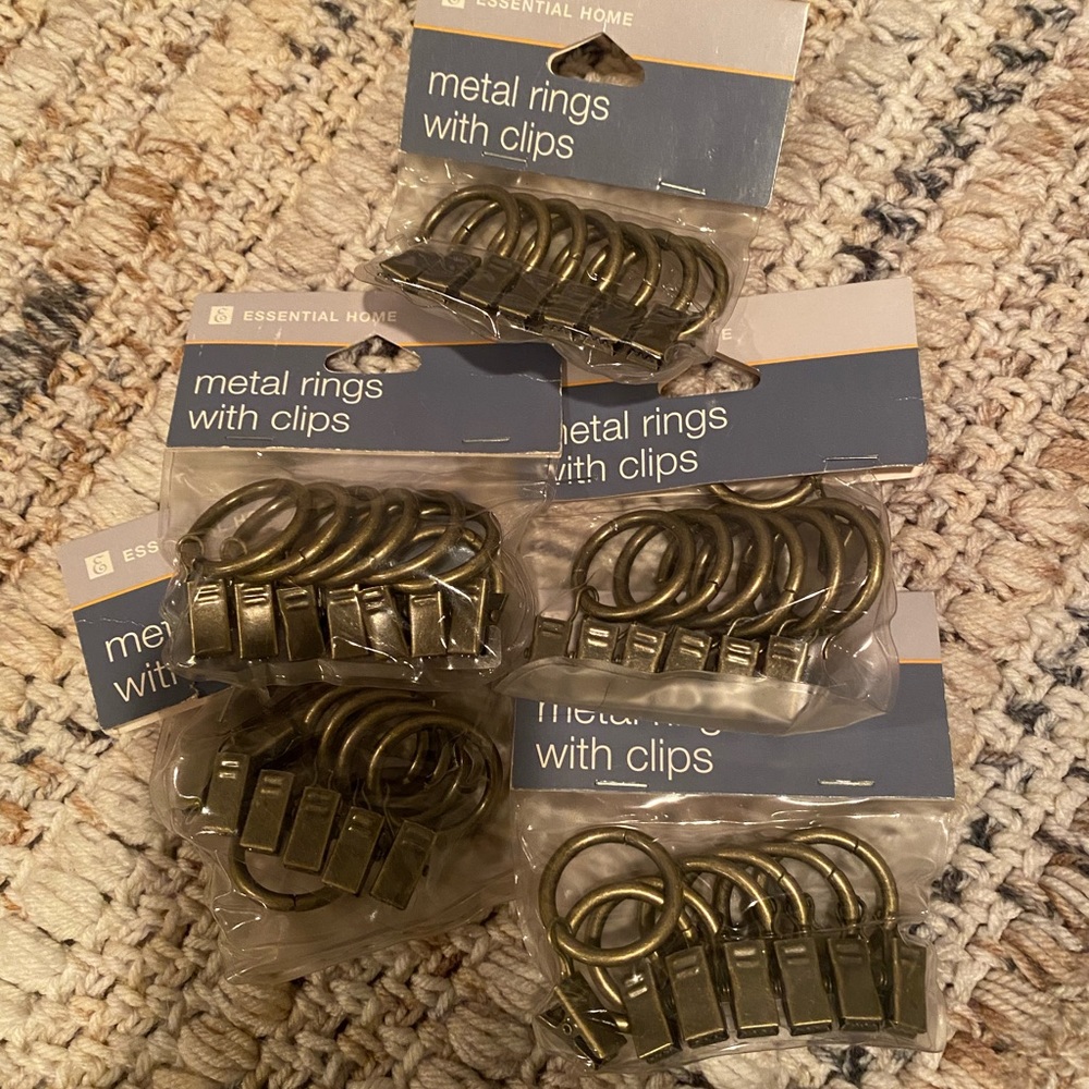 New Essential Home Antique Brass Metal Rings with Clips (5 Bags)
